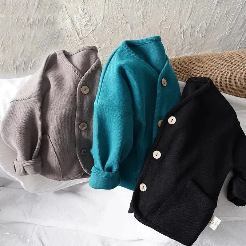 Autumn Children Long Sleeve Cardigan Baby Cotton Coat For Boys Girls Solid Jacket Kids Casual Clothes 251018