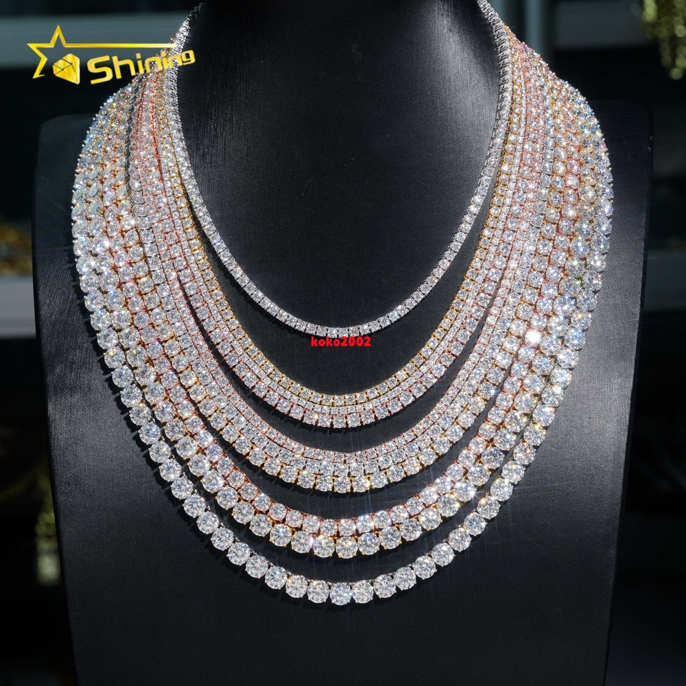 Wholesale Factory Price 3MM 4MM Hip Hop Iced Out Jewelry Lab Grown Moissanite Diamond Jewelry Tennis Chain Necklace