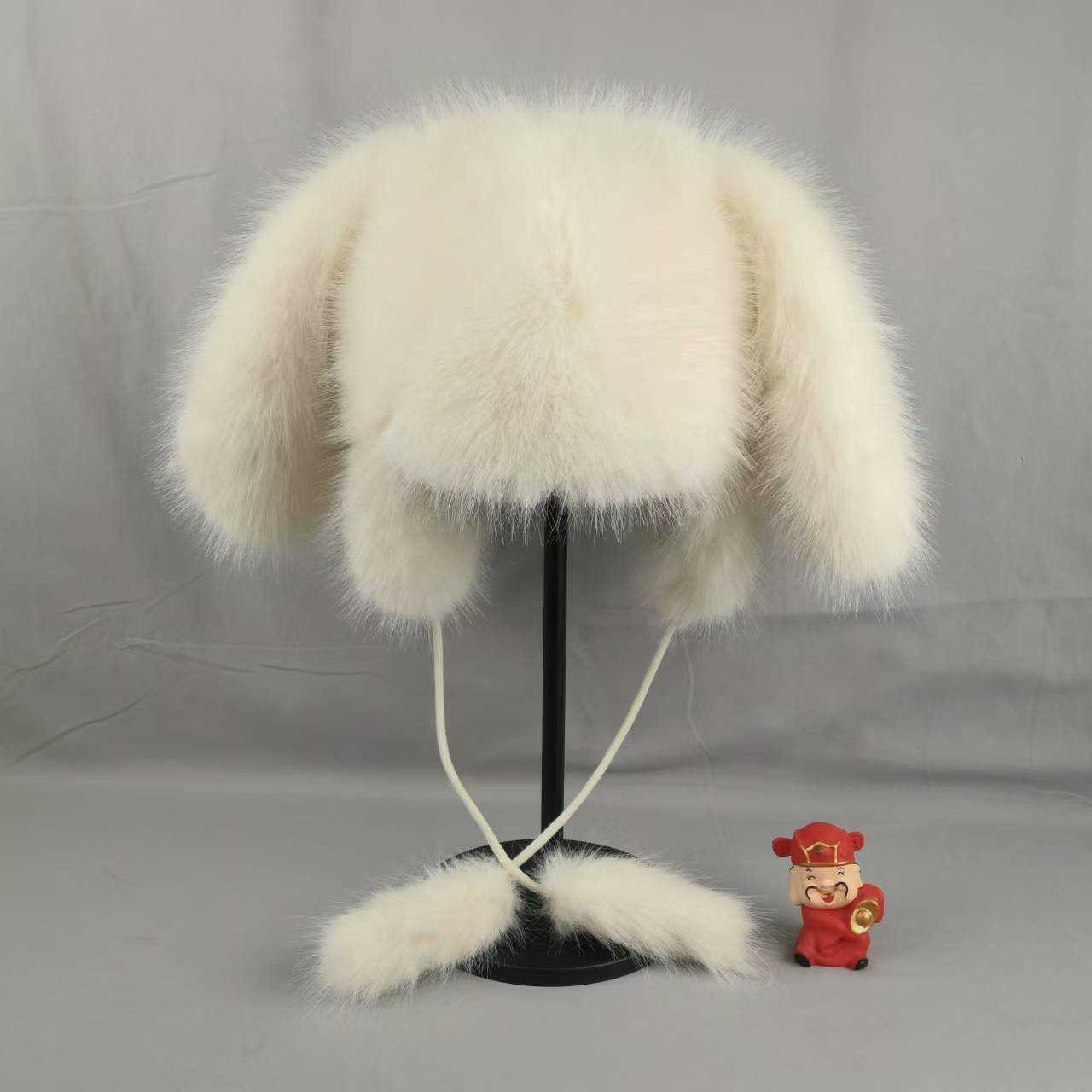 New Cute Rabbit Ear Hat for Women Winter Faux Fox Fur Warm Coldproof Ear Protection Hat Feng Hat H251020