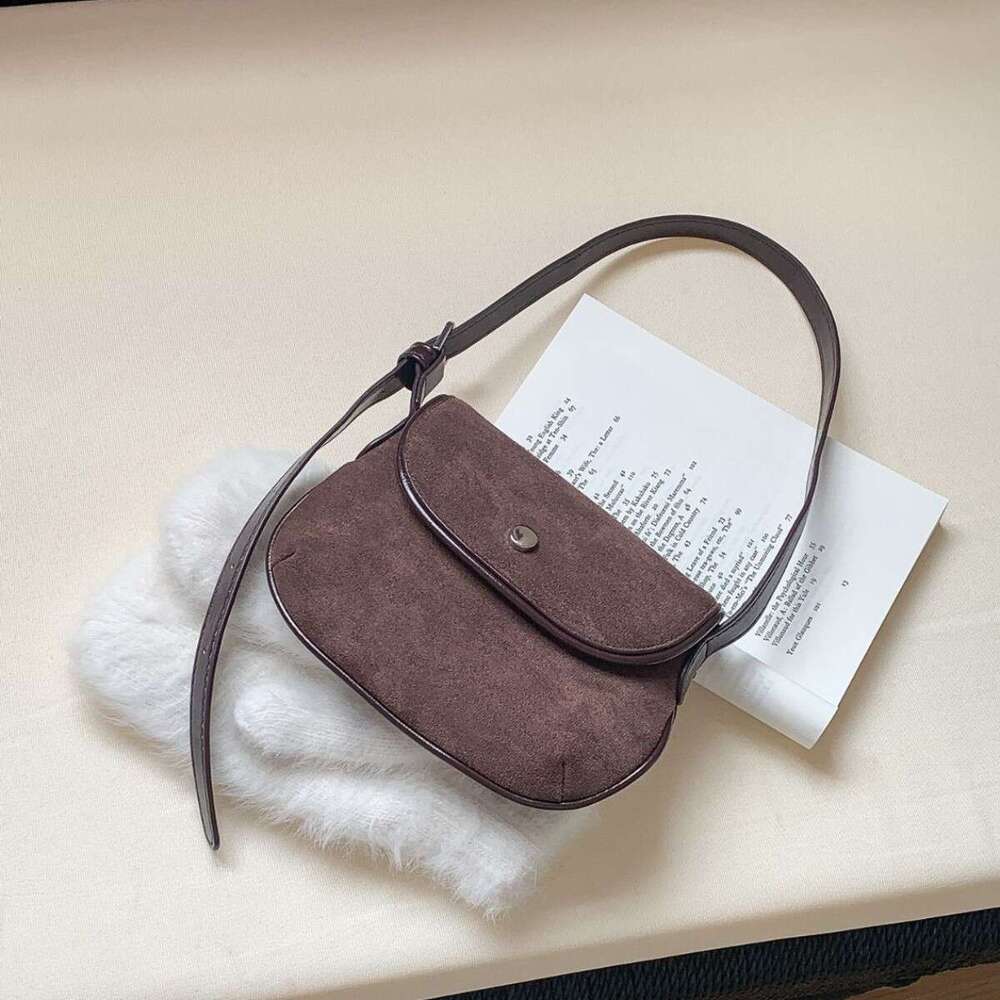 New Autumn Winter Handheld Saddle Patchwork Niche Design Flap Shell Single Shoulder Suede Bag For Women B5
