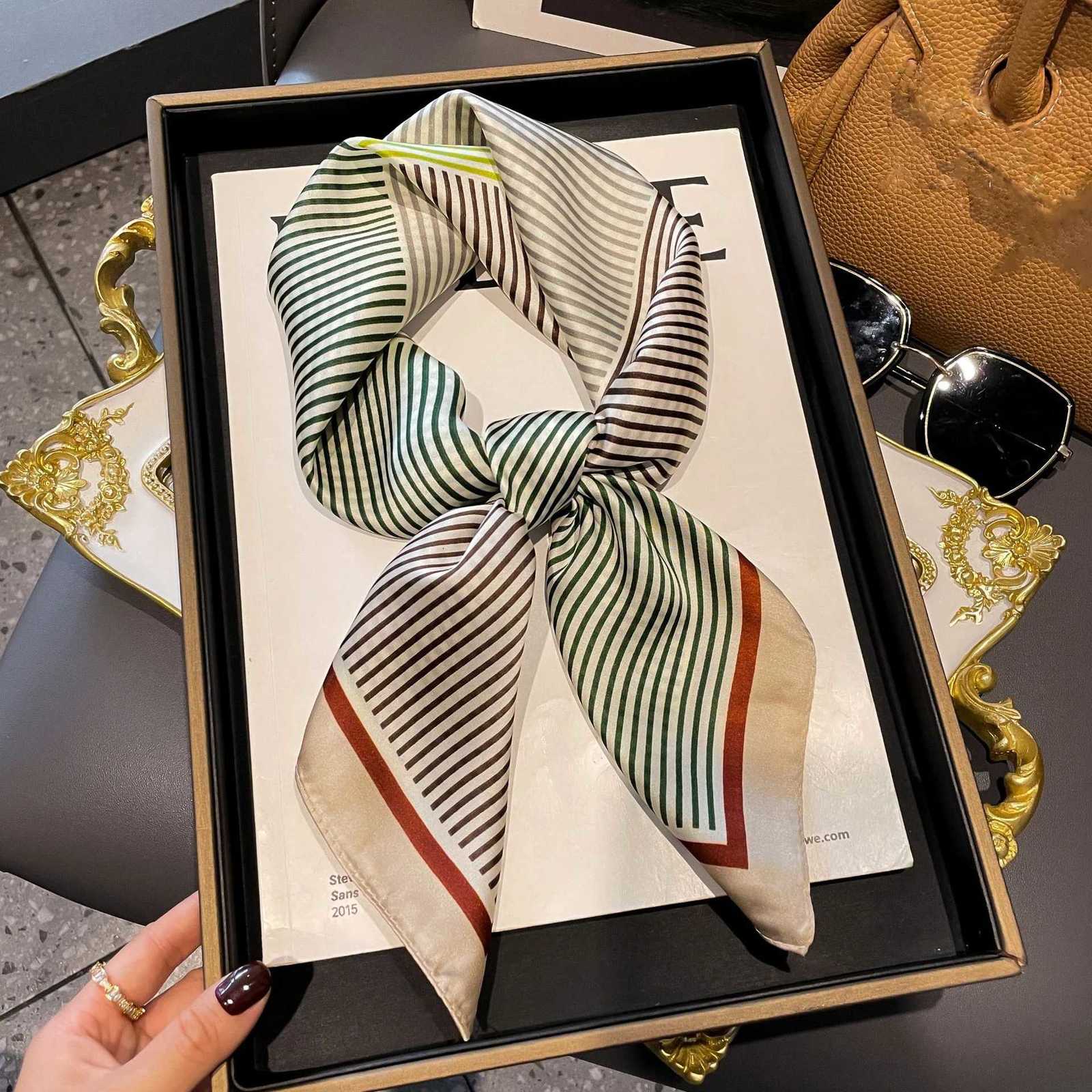 Luxury Design Silk Square Scarf Women Flower Print Foulard Neckerchief Lady Soft Satin Tie Shawl Wraps Hairband Head Hijab Gifts W251021