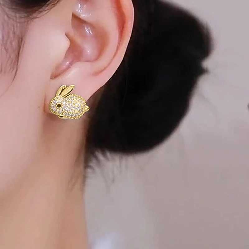 Huitan Animal Rabbit Stud Earrings for Women Full Paved CZ Cute Ear Accessories Fancy Girls Gift Daily Wear Party Trendy Jewelry J251021