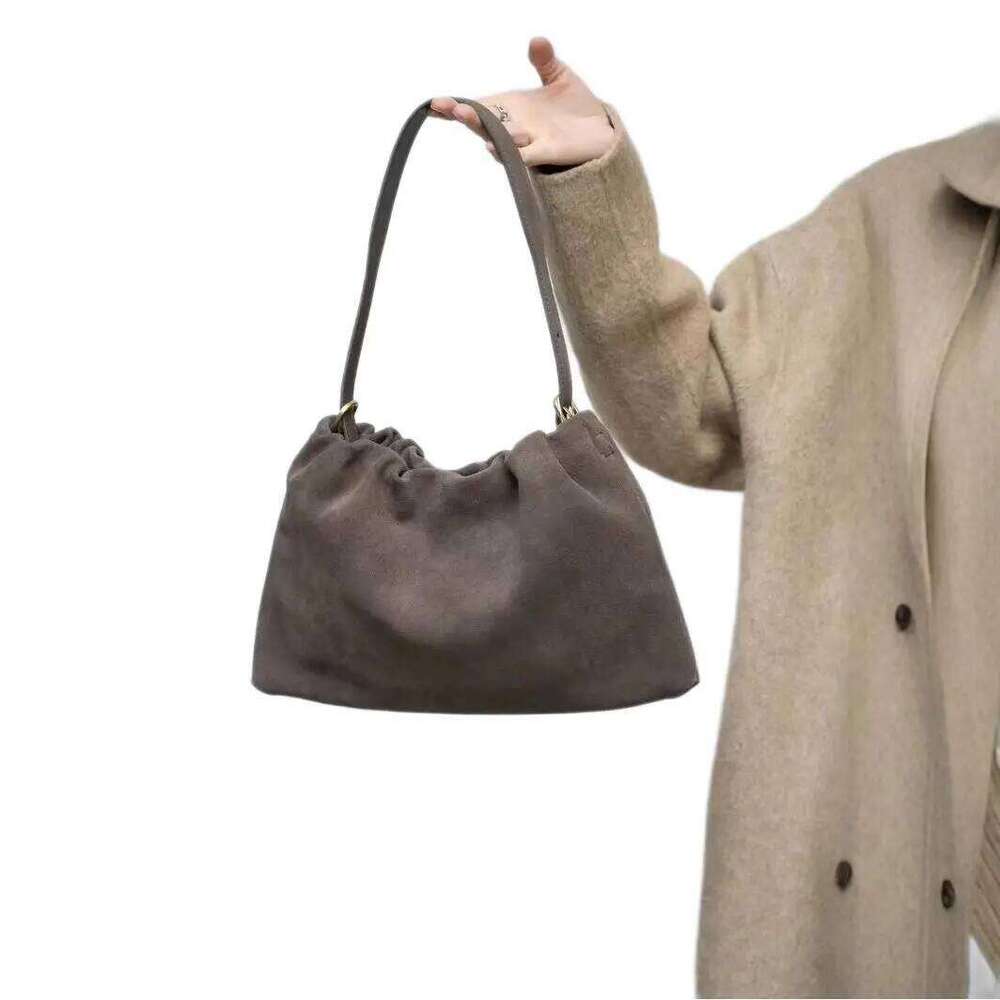 Suede Underarm New Genuine Leather Vintage Pleated Frosted Hand-Held Crossbody Fashionable Ladies Shoulder Bag Suotong1021
