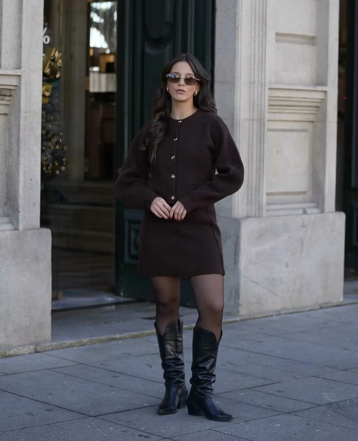 European And American Style Foreign Trade Womens Clothing Fashion Gold Buttondecorated Knitted Jacket Skirt Suit 251021