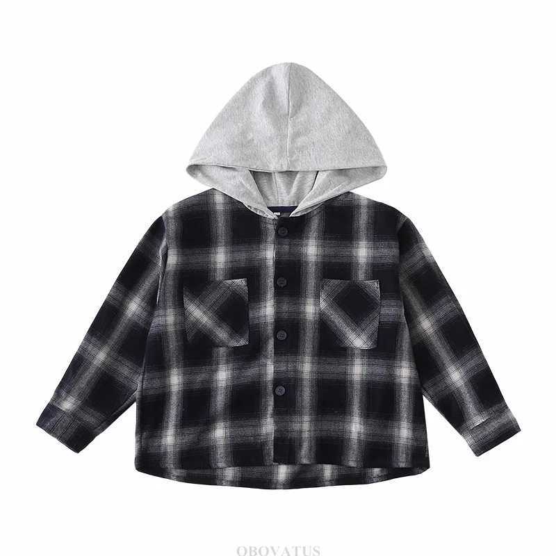 New Casual Family Matching Outfit Long Sleeve Hooded Shirt For Parent and Child Matching Clothes Plaid Shirt Family Look Costume L2510214JCU