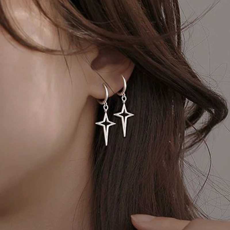 Punk Metal Hollow Star Dangle Earrings for Women Silver Color Vintage Cross Drop Earrings Trendy Statement Loop Jewelry Gift J251021