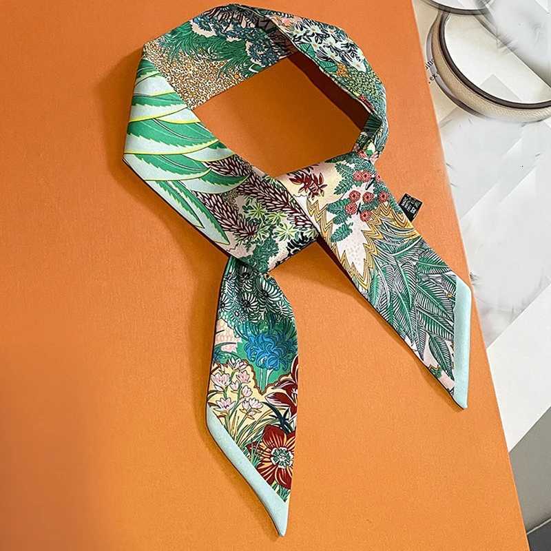 585cm Silk Feeling Scarves for Women Narrow Ribbon Headband Female Neckerchief Handle Bag Band Bandana Hair Tie Accessories W251021