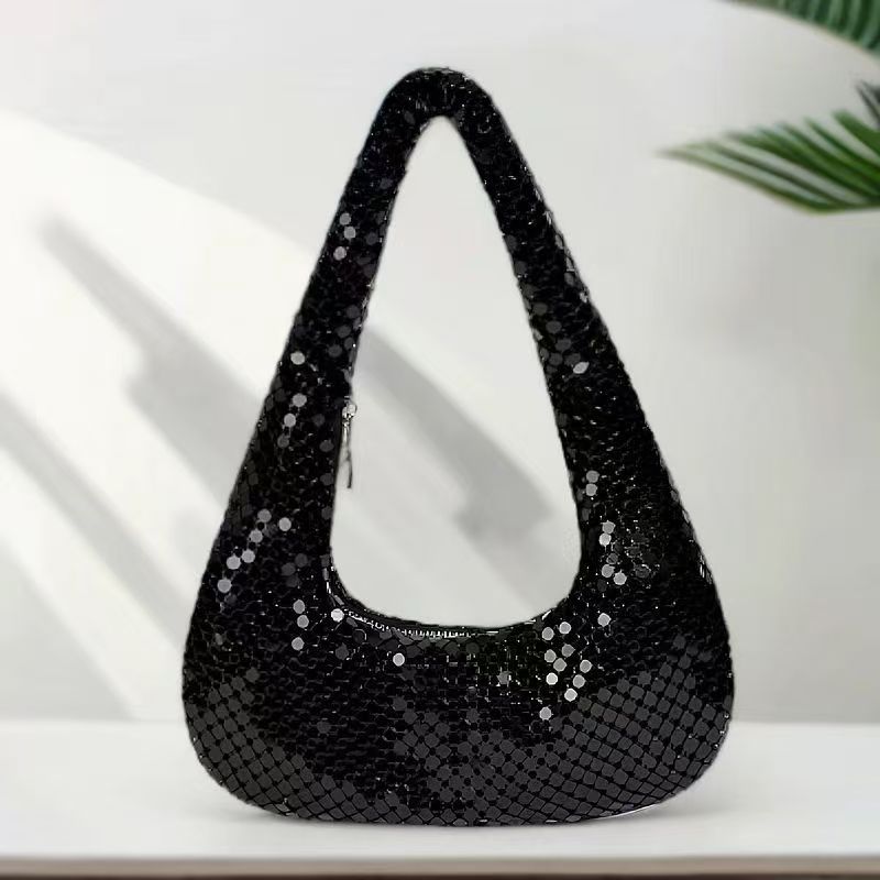Cross border new women's armpit bag, gold aluminum foil dinner bag, diamond studded handbag, socialite's dazzling handbag, armpit bag