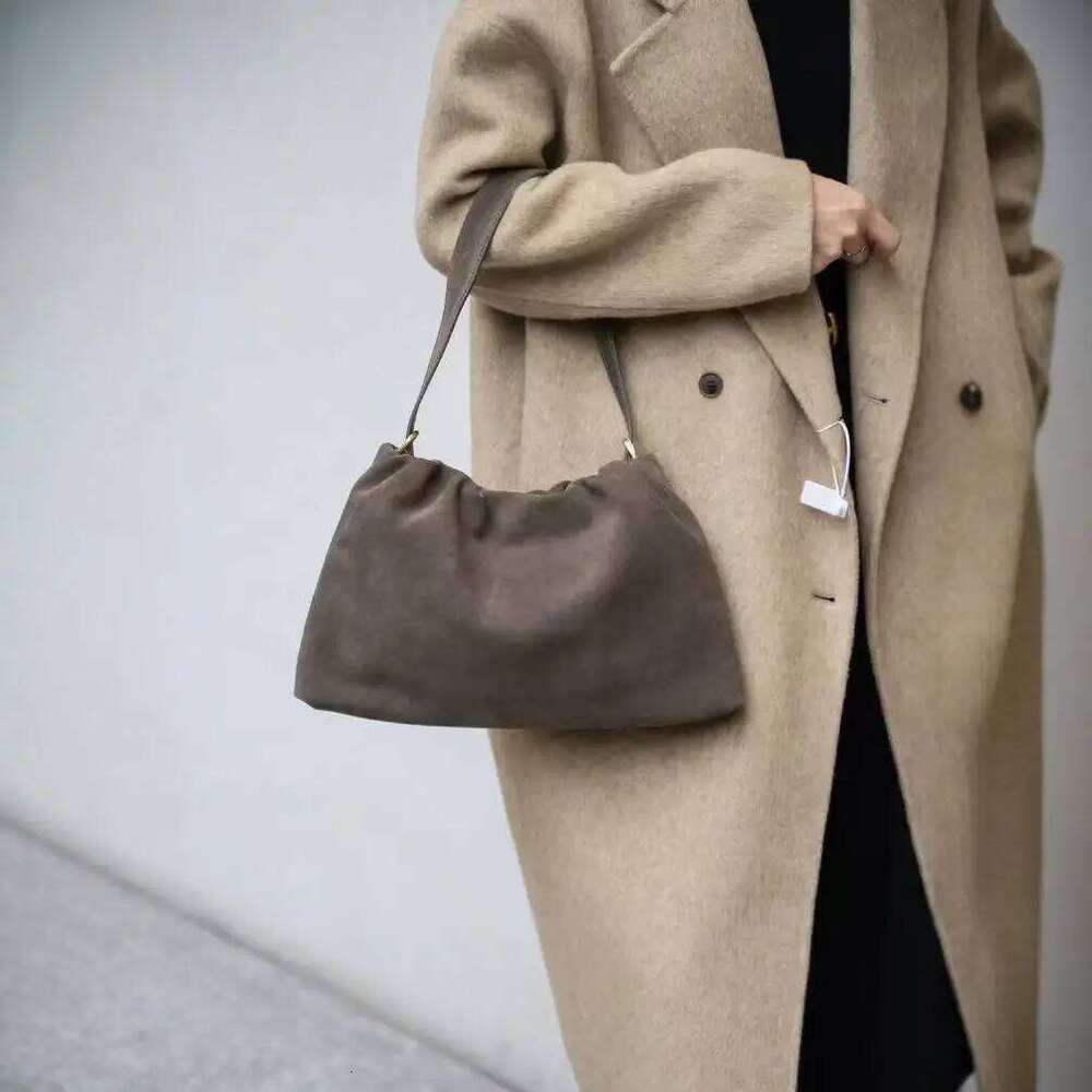 Suede Underarm New Genuine Leather Vintage Pleated Frosted Hand-Held Crossbody Fashionable Ladies Shoulder Bag Suotong1021