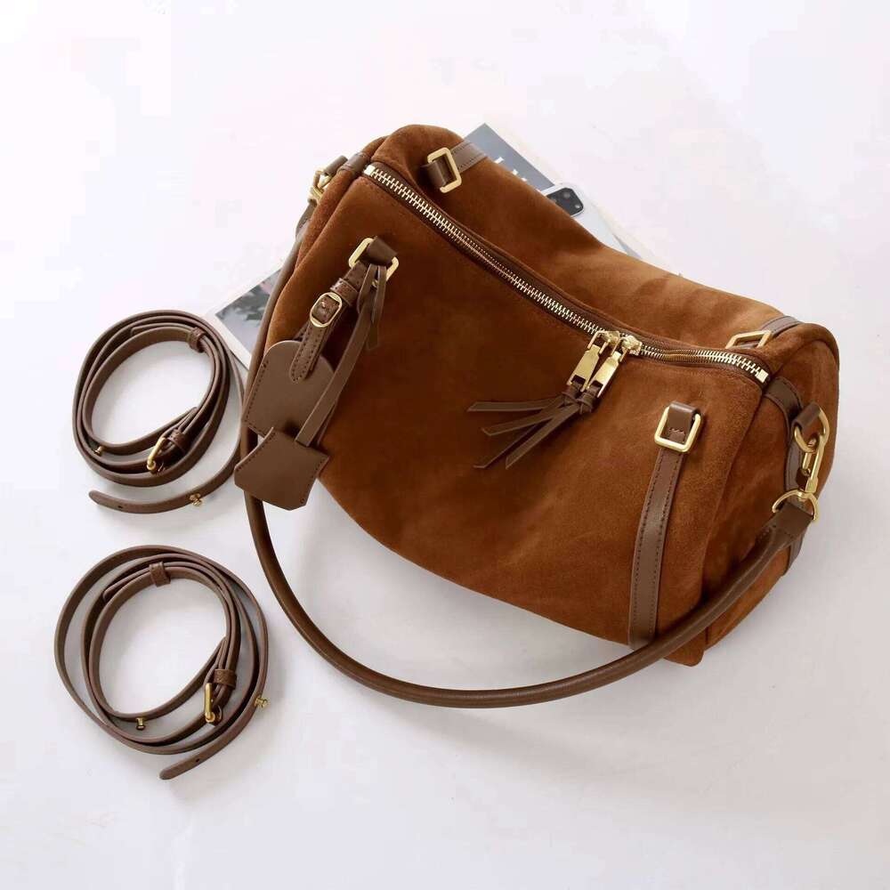 Suede Boston New Niche Design Large Capacity Vintage Frosted Cowhide Crossbody Fashion Women's Shoulder Bag Suotong1021