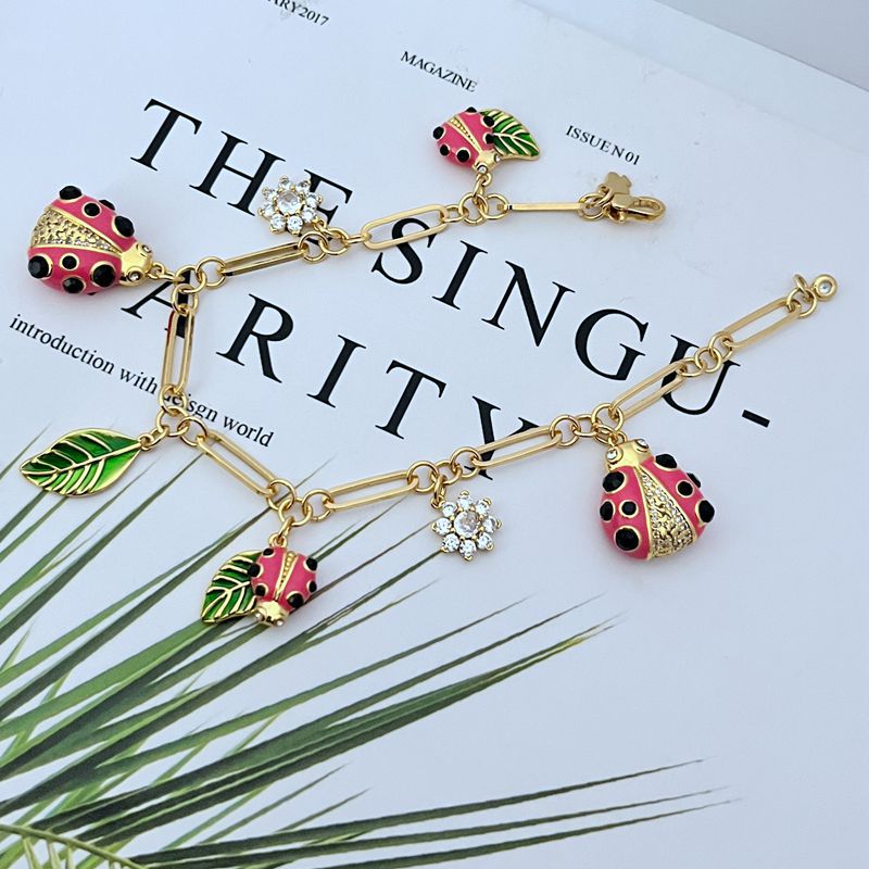 Luxury bracelet Colorful enamel cute ladybug leaf shaped diamond encrusted bracelet women Christmas gift designer bracelet free shipping
