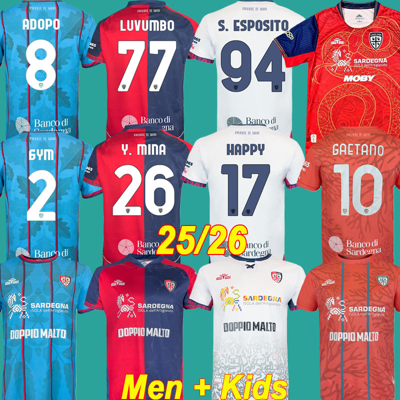 25 26 Cagliari Home Jerseys HAPPY GAETANO CAVUOTI LUVUMBO ESPOSITO Football Uniforms 2025 2026 away full kits shirts third snake 4TH football Shirt man Kids Kit