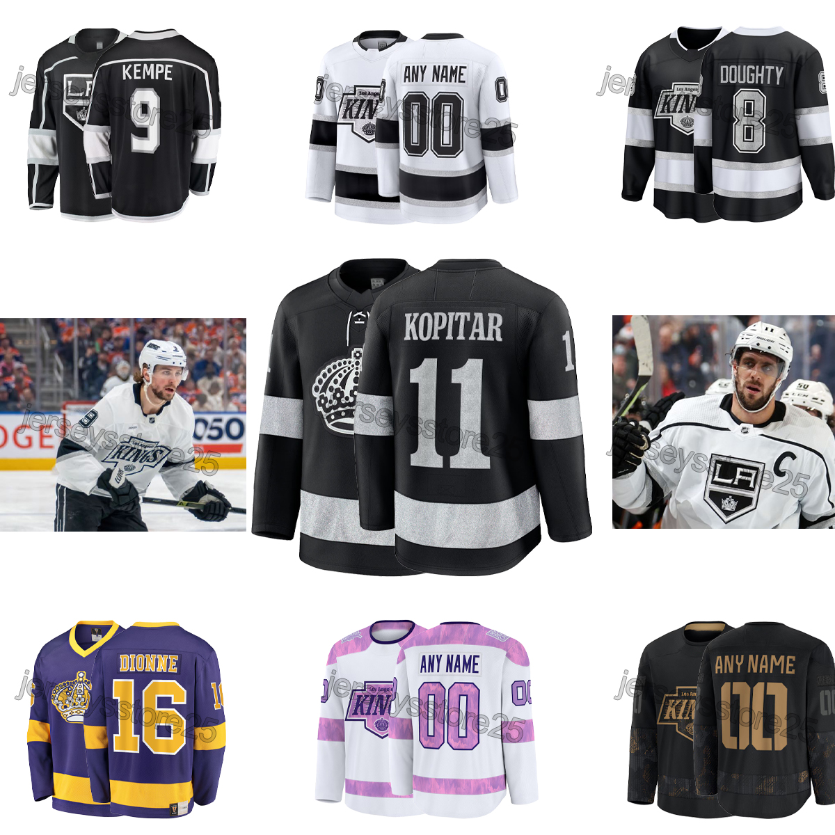 11 Anze Kopitar 22 Kevin Fiala 8 Drew Doughty Kings 9 Kempe A 55 Byfield 24 Danault A 99 Gretzky C 92 Clarke 15 Turcotte Los hockey Jersey