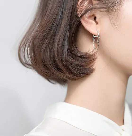 Silver Color Punk Style Double Layer Chain Hoop Earring For Women Gold Color Ear Jewelry 2022 New Earrings J251021