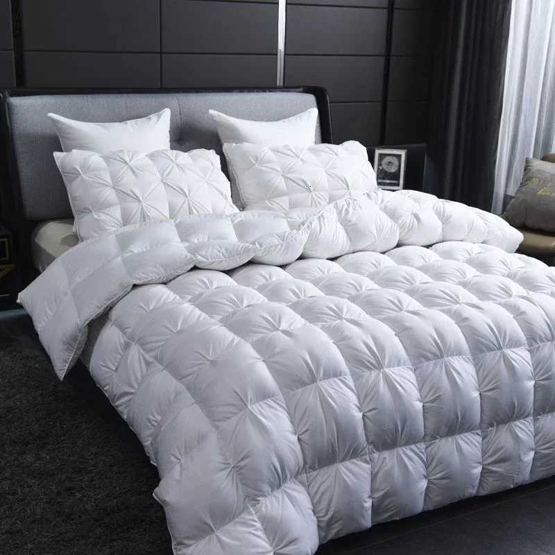 White Goose Down Comforter Warm Winter Thick 3D Bread Bed Blanket Luxury Pinch Pleated Filling for Quilts Single Double Duvet W251021