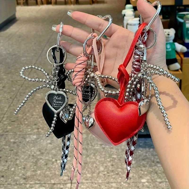 Trendy Leather Heart Bow Keychain Delicate Beaded Keyring Car Key Holder Bag Pendant Decoration For Girls Gift J251121