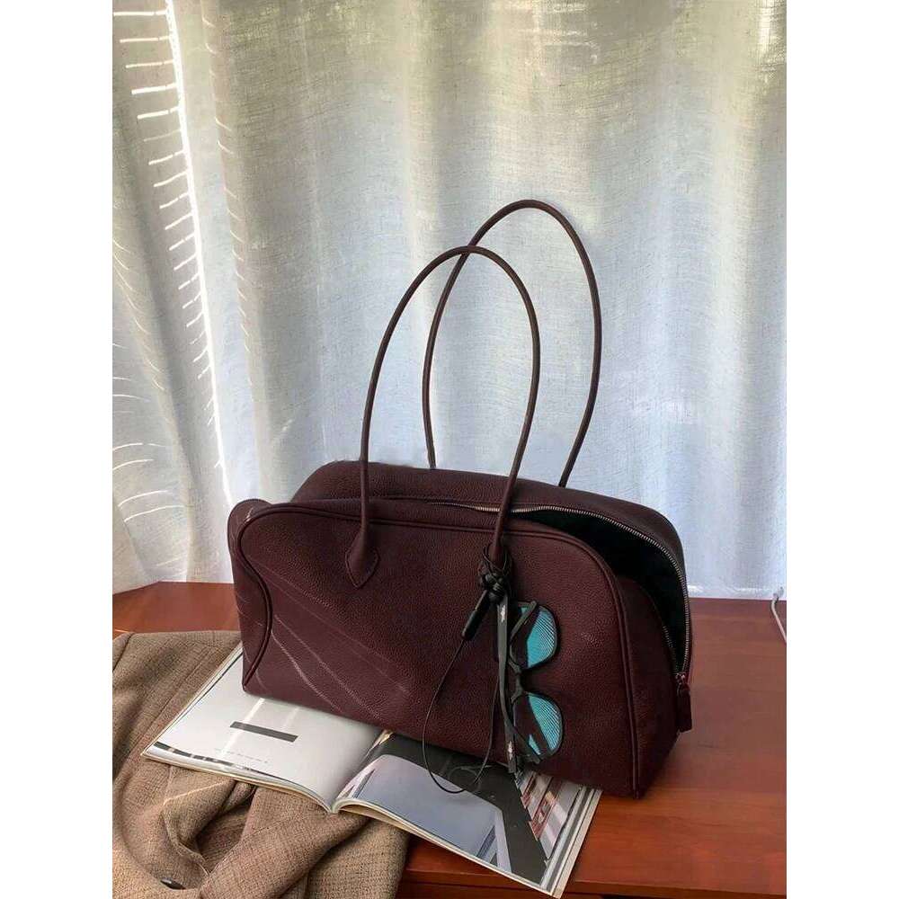 Leather Large Capaci Tote Women's 2025 New Retro Commuter Single oulder Bowling Boston Bag Casual Simple Sle ex