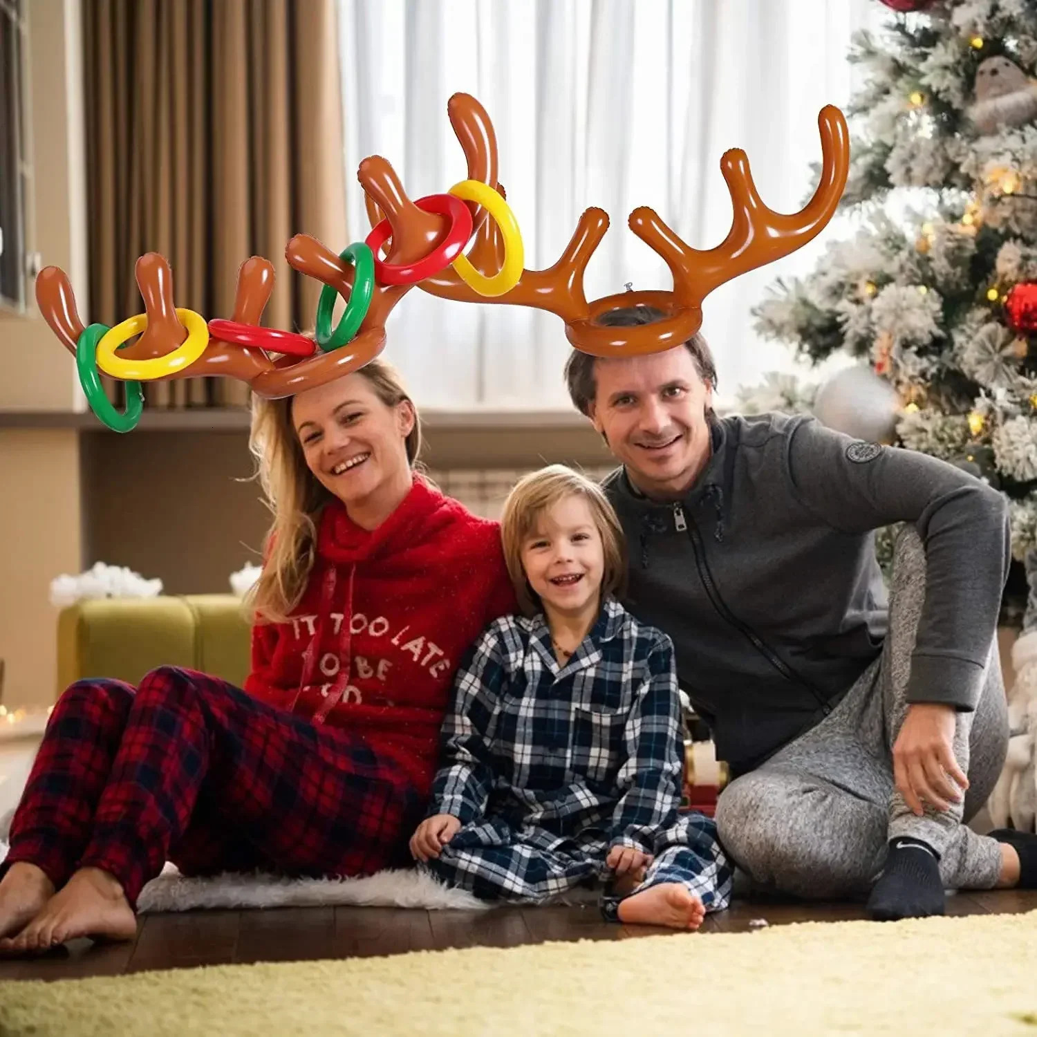 Christmas Inflatable Reindeer Antler Hat Ring Toss Funny Family Game Kids Gift Toy Xmas Party Supplies Christmas Home Decor 251021