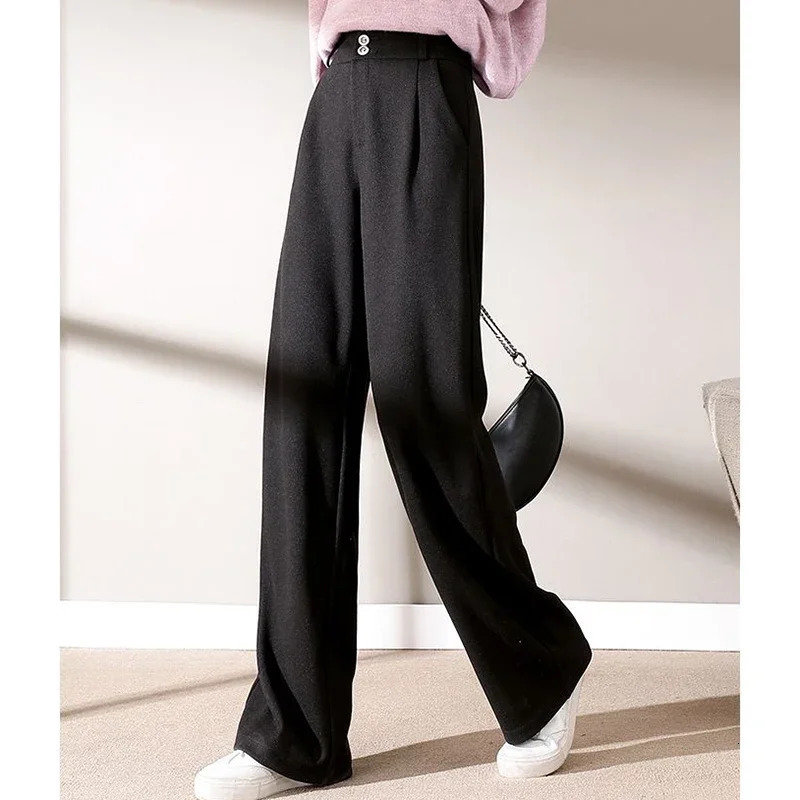 Autumn Winter Girls Comfortable Woolen Pants Female N Straight Leg Trousers Lady Classic Fashion Thicken High Waisted 251015