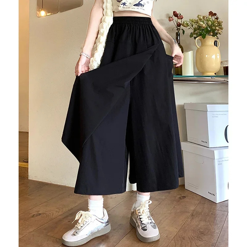Girls Chic Elastic High Waisted Long Pants Lady Comfortable Wide Leg Trouser Korean Fashion Solid Color Slacks 251015