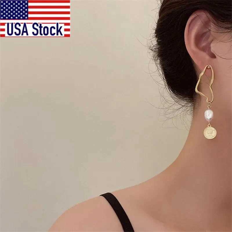 1Pair Hollow Irregular Shape Faux Pearl Decor Asymmetric Dangle Earrings Simple Y2K Style Creative Female Jewelry J251021