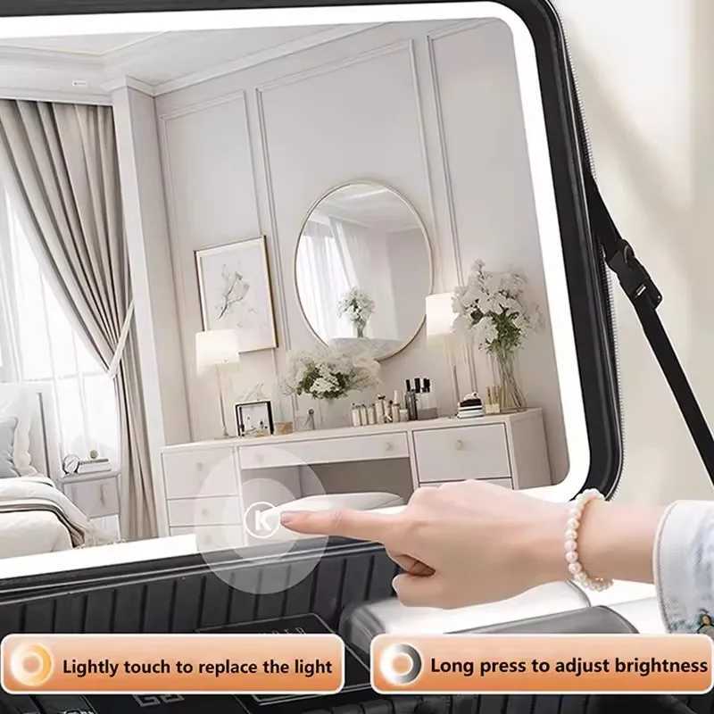 Large Size Female Travel Professional Makeup Case With Mirror 3 Color LED Lights Makeup Bag WomenCosmetic Train Case Beauty BoxW251021