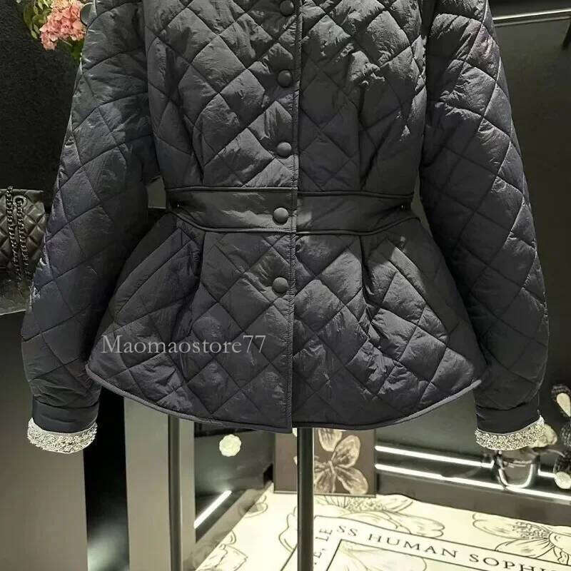 Vintage Sequins Autumn Winter Jackets Women Black Korean Fashion Parkas Elegant Sweet Chaqueta Mujer womens coat