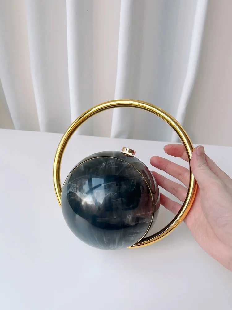 2025 New Marble Pattern Spherical Banquet Bag for Women Trendy Electroplated Handle PVC Handbags Lady Mini Purse Evening ClutchXJ251021