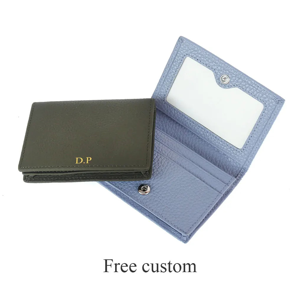 Free Customized Men Cow Genuine Leather Business Card Holder Women Bifold Leather Credit Card Case Coin Purse 251013