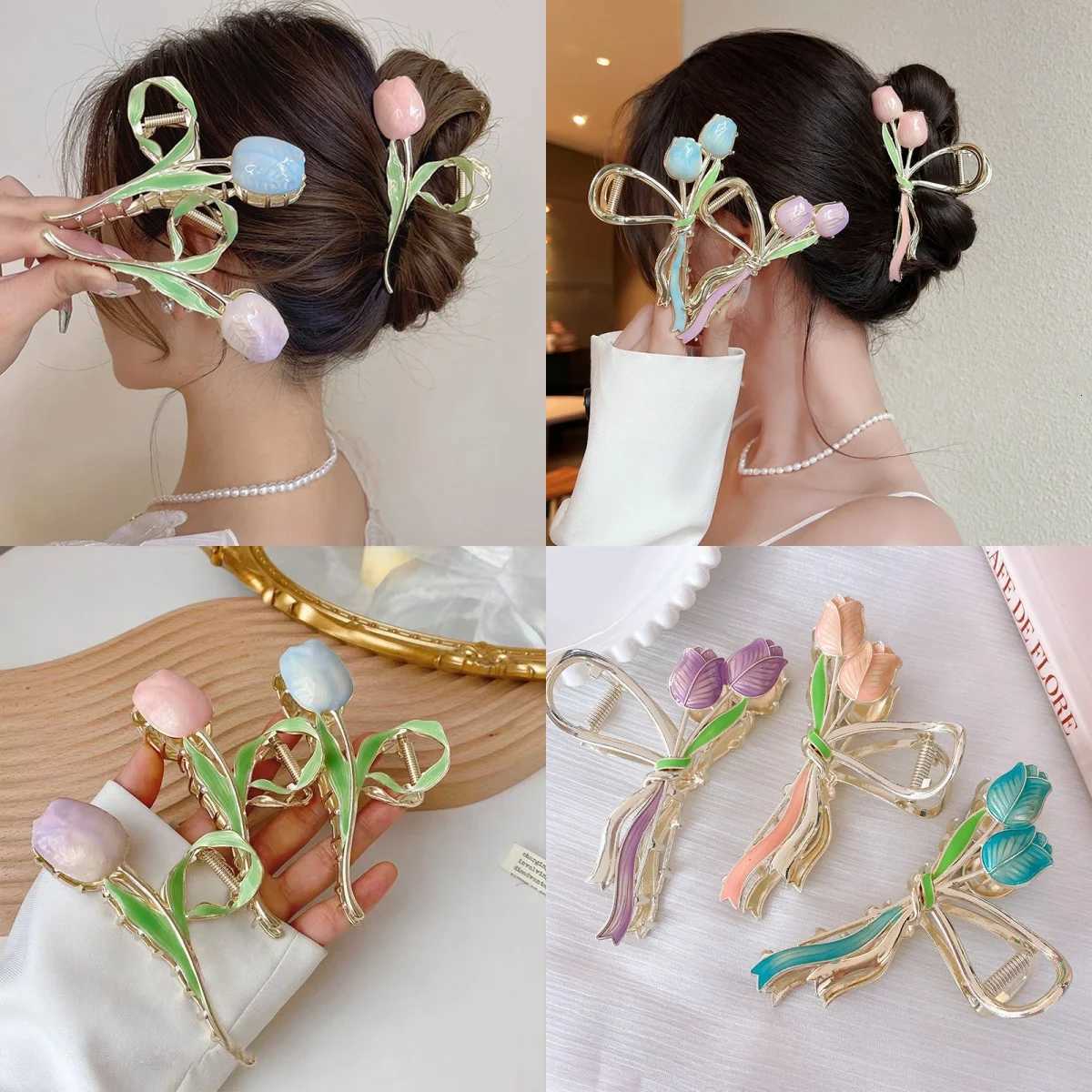 Womens Alloy Claw Hair Clips Antiskid Shark Clips Plate Hair Grab Clips Flower Hair Clips Girls Daily Hair AccessoriesW254021