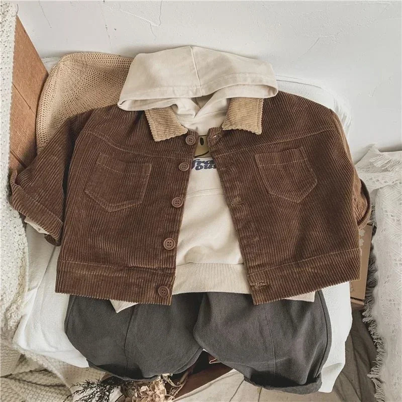 DGUKYM Simple retro style Japanese Korean Autumn Winter Childrens Coat Shirt GirlsBoys Baby Loose Jacket Outerwear 251018