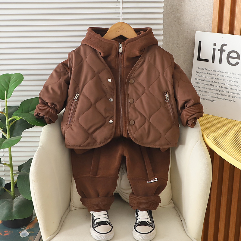 2025 New Boys Winter 3-Piece Set, Fleece-Lined Vest Outfit with Jacket & Pants, Warm Casual Outfit for Toddler Boys