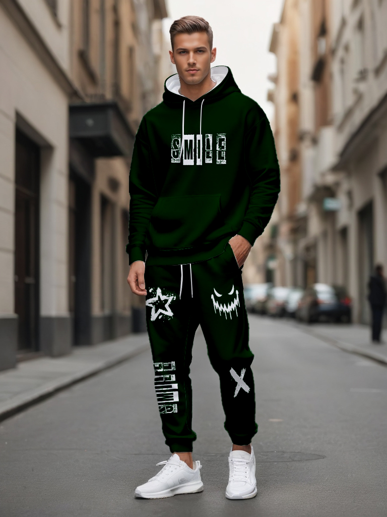 Men's Ankle-Length Knitted Hoodie Casual Outdoor Polyester T-Shirt Long Sleeve Adjustable Drawstring Gradient Print for Autumn Wear - LMWY00196