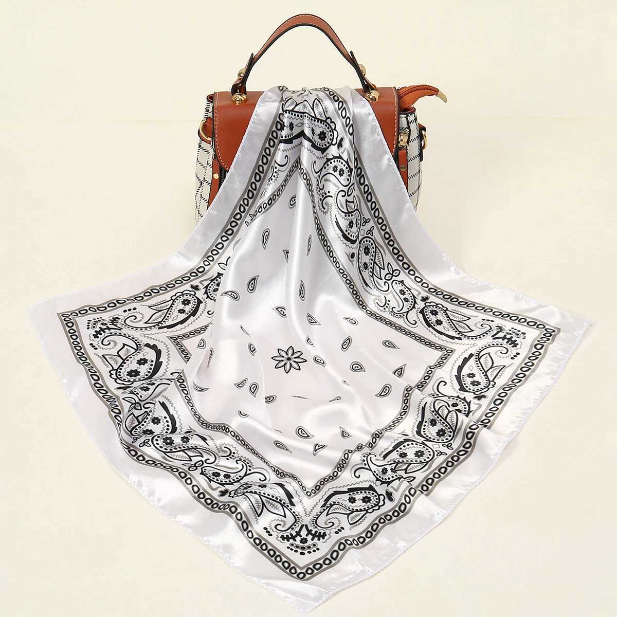5050cm Small Size Square Scarf Hijab Women Silk Feeling Satin Hair Wraps Luxury Printed Neckerchief Fashion Bag Accessories W251021