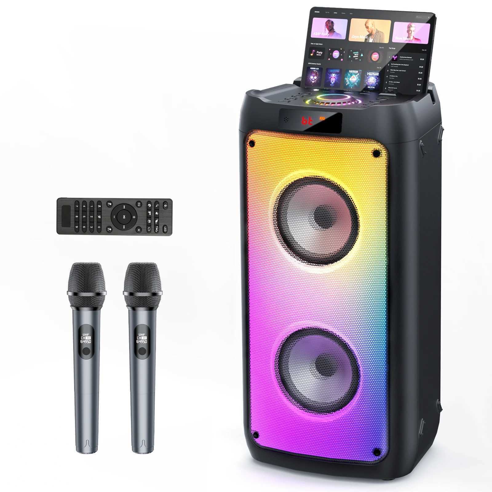 T10T Wireless Bluetooth Speaker Karaoke Machine with 2 Microphone Home Karaoke Party Speaker with Led Light Stage Subwoofers L20251021