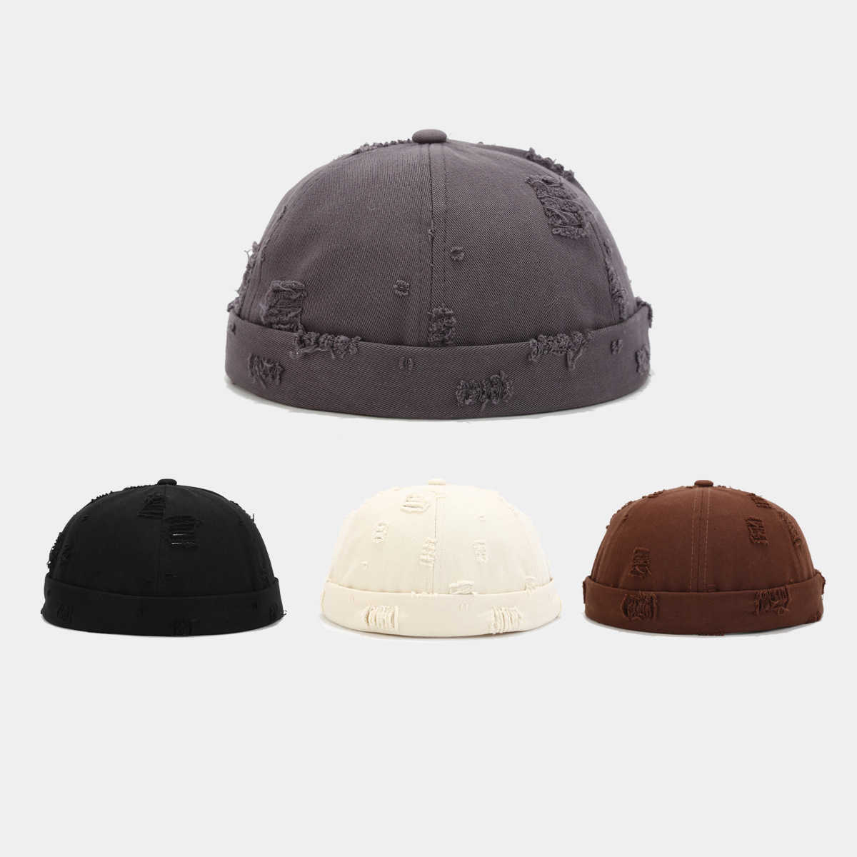 New Solid Color Frayed Edge Distressed Landlord Hat Mens Personality Hiphop Brimless Yippie Hat Womens Skin Hat H251020