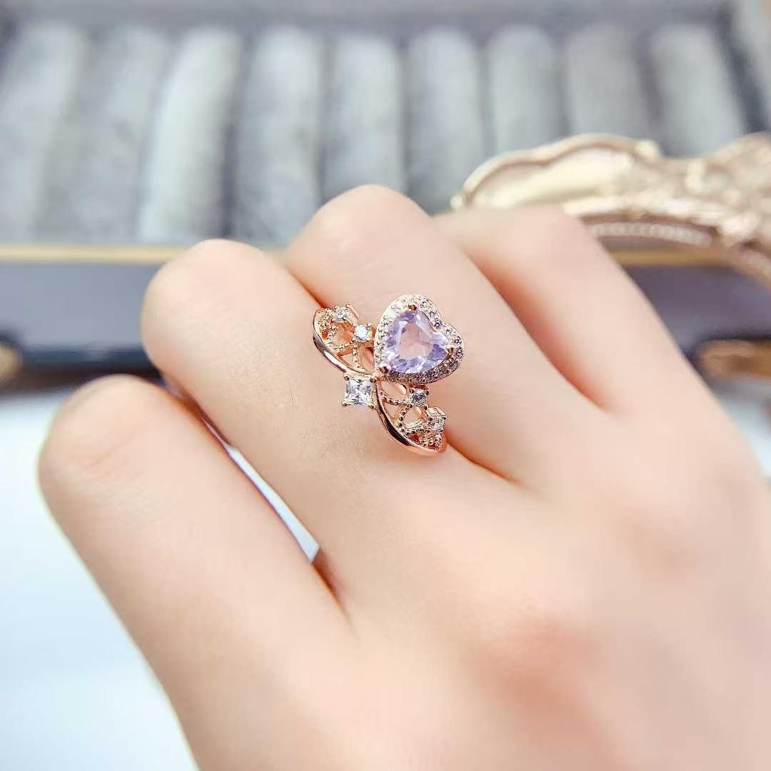 Vintage 925 silver crown ring natural amethyst ring 6mm real light purple amethyst jewelry with 18K gold plating