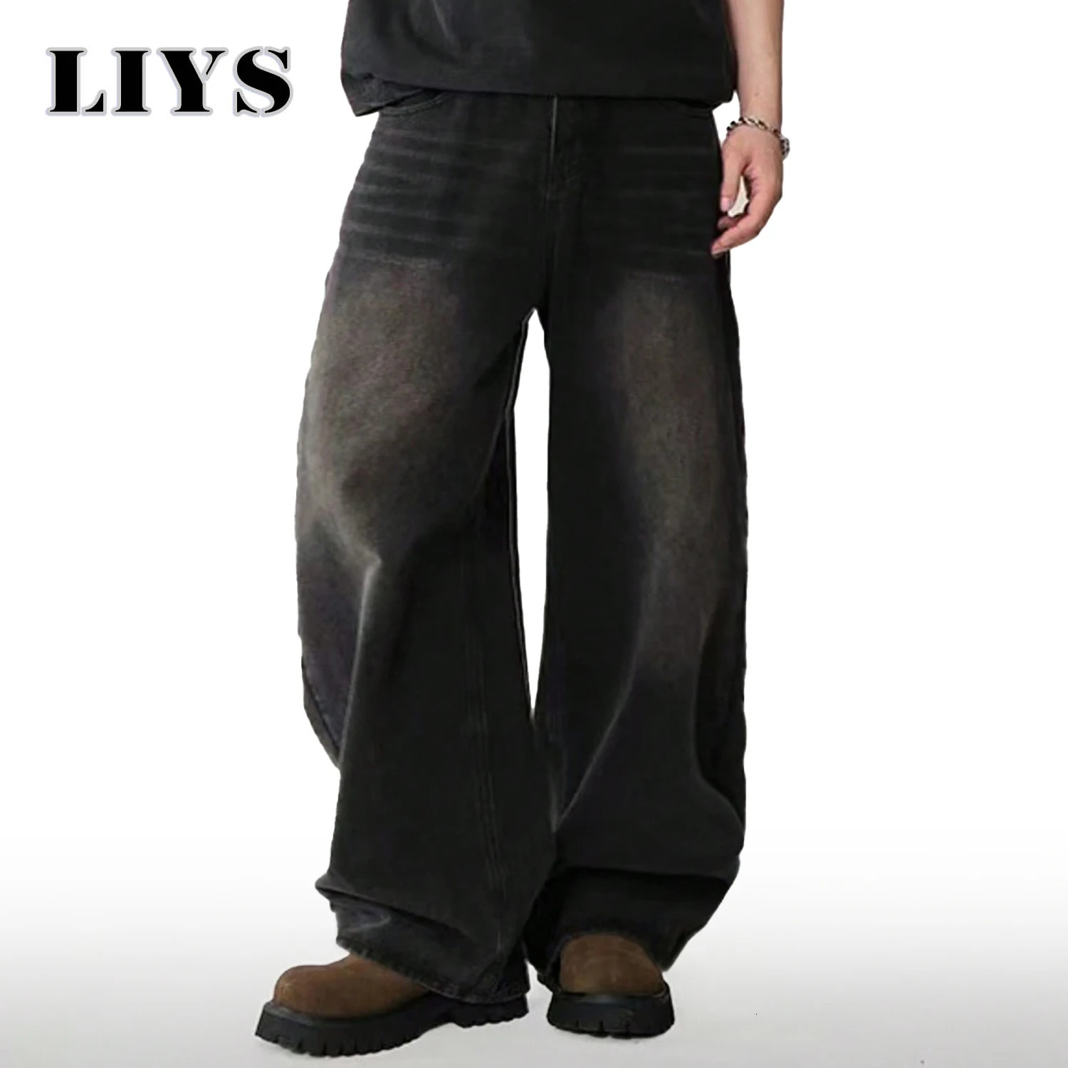 Four Season Mens Jeans Korean Version Student Casual Pants High Street Straight Loose Wide Leg Black Gray Blue Baggy Jean 251017