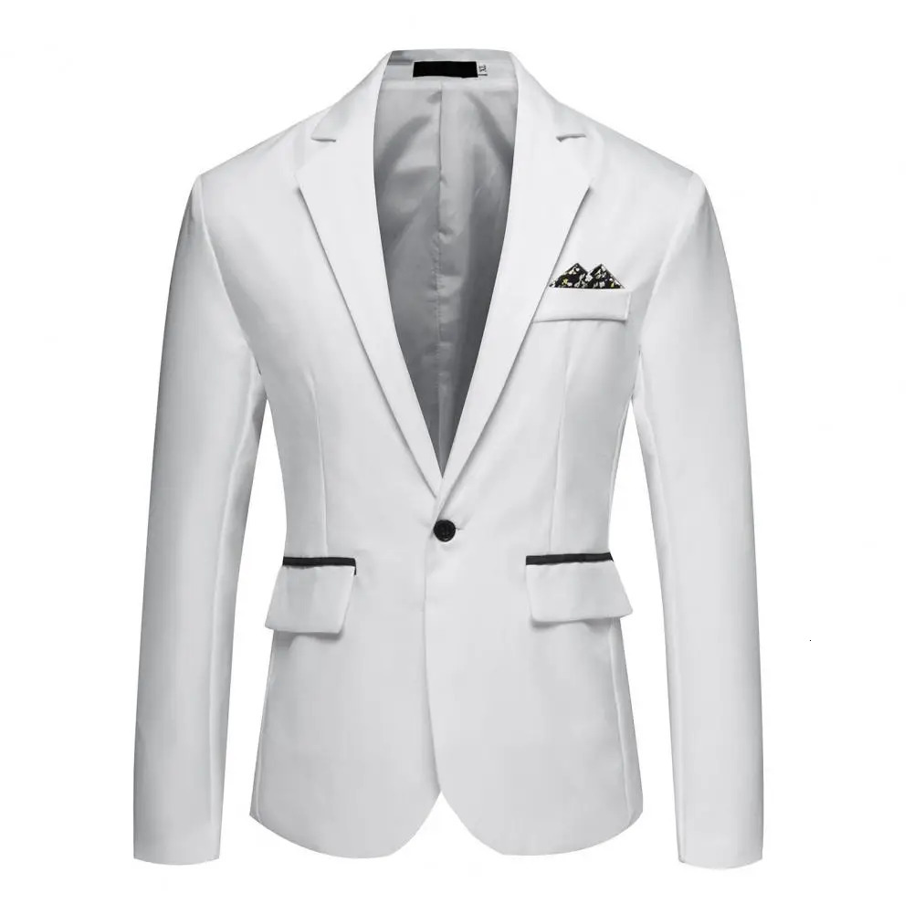 Men Formal Business Style Slim Fit Single Button Suit Jacket Solid Color Lapel Satin Groom Wedding Banquet Men Suit Coat 251021