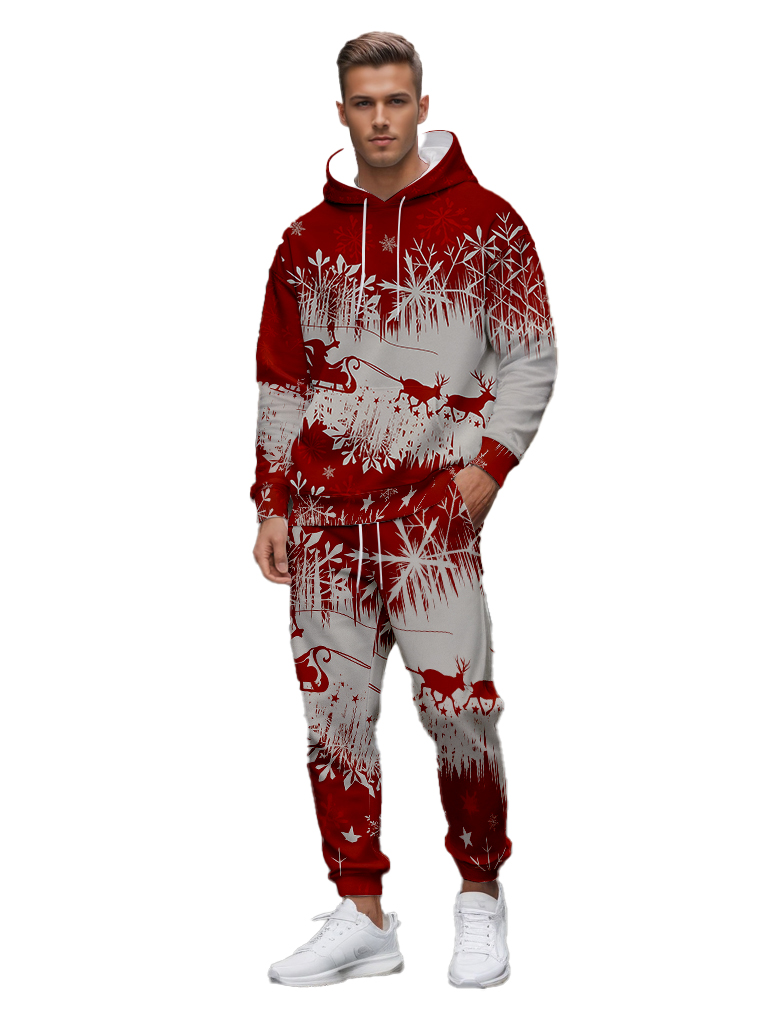 Men's Ankle-Length Knitted Hoodie Casual Outdoor Polyester Sweatshirt Gradient Color Print with Adjustable Drawstring - LMWY00173