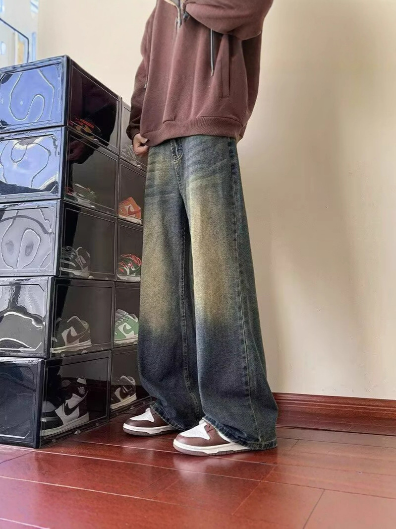 Men's Jeans Y2K Fashion Washed Wide Leg American Jeans Loose Straight Retro Style Spring Autumn Casual Denim Trousers designer