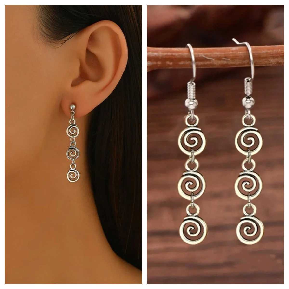 Vintage Metal Spiral Dangle Earrings for Women Fashion Simple Geometric Swirl Long Drop Earring Piercing Ear Jewelry Accessories J251021