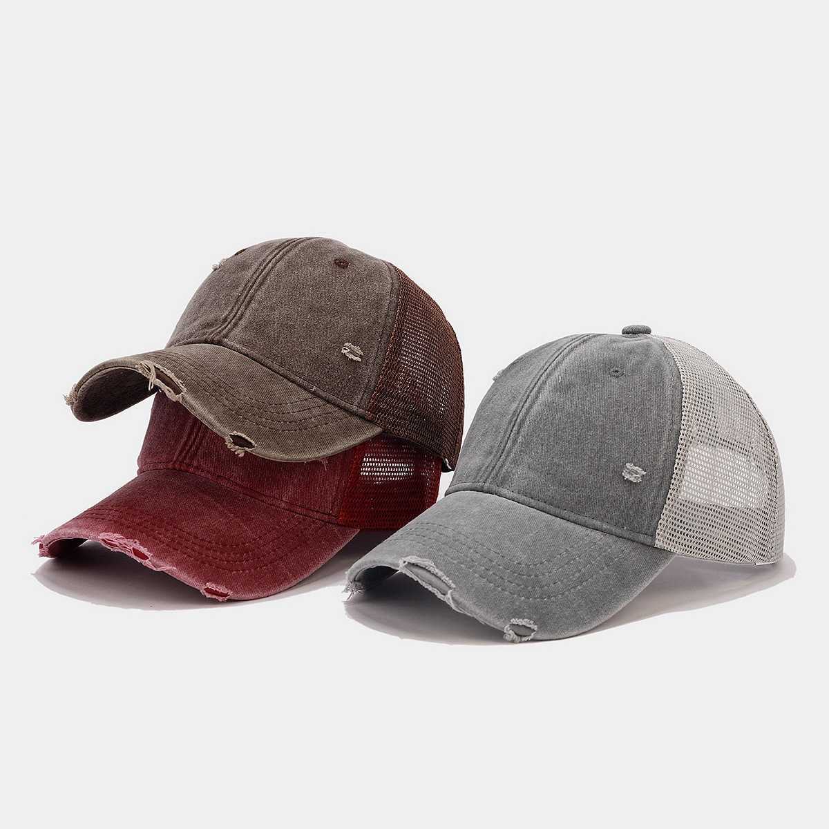 Fashion Summer Patchwork Mesh Baseball Cap for Men Breathable Washed Distressed Duckbill Cap for Women Outdoor Sun Protection Hat H251020