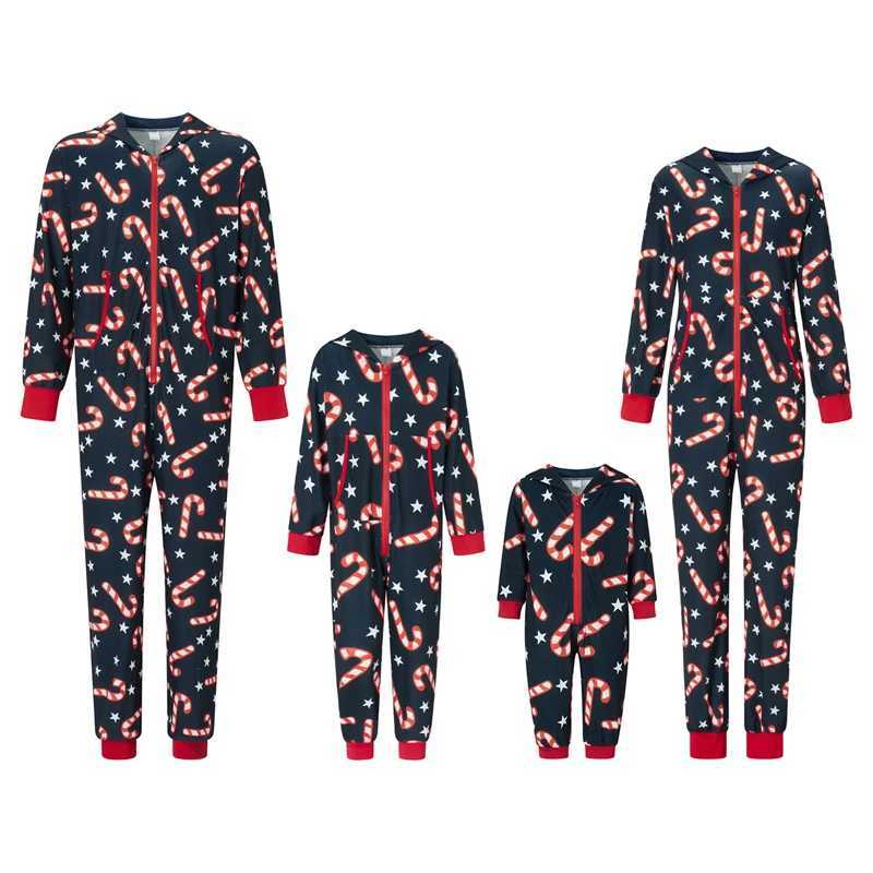 Family Matching Christmas Jumpsuit Deer Pajamas Candy Cane Print Holiday Pajamas Sleepwear Dad Mom Kids Clothes L251021LN6O