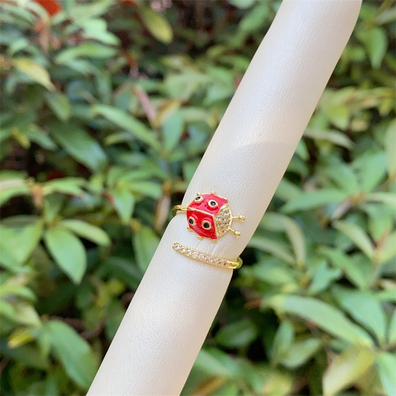 Designer ring Copper plated 18K gold ladybug ring diamond ring for women engagement rings men ring Halloween gift free shipping