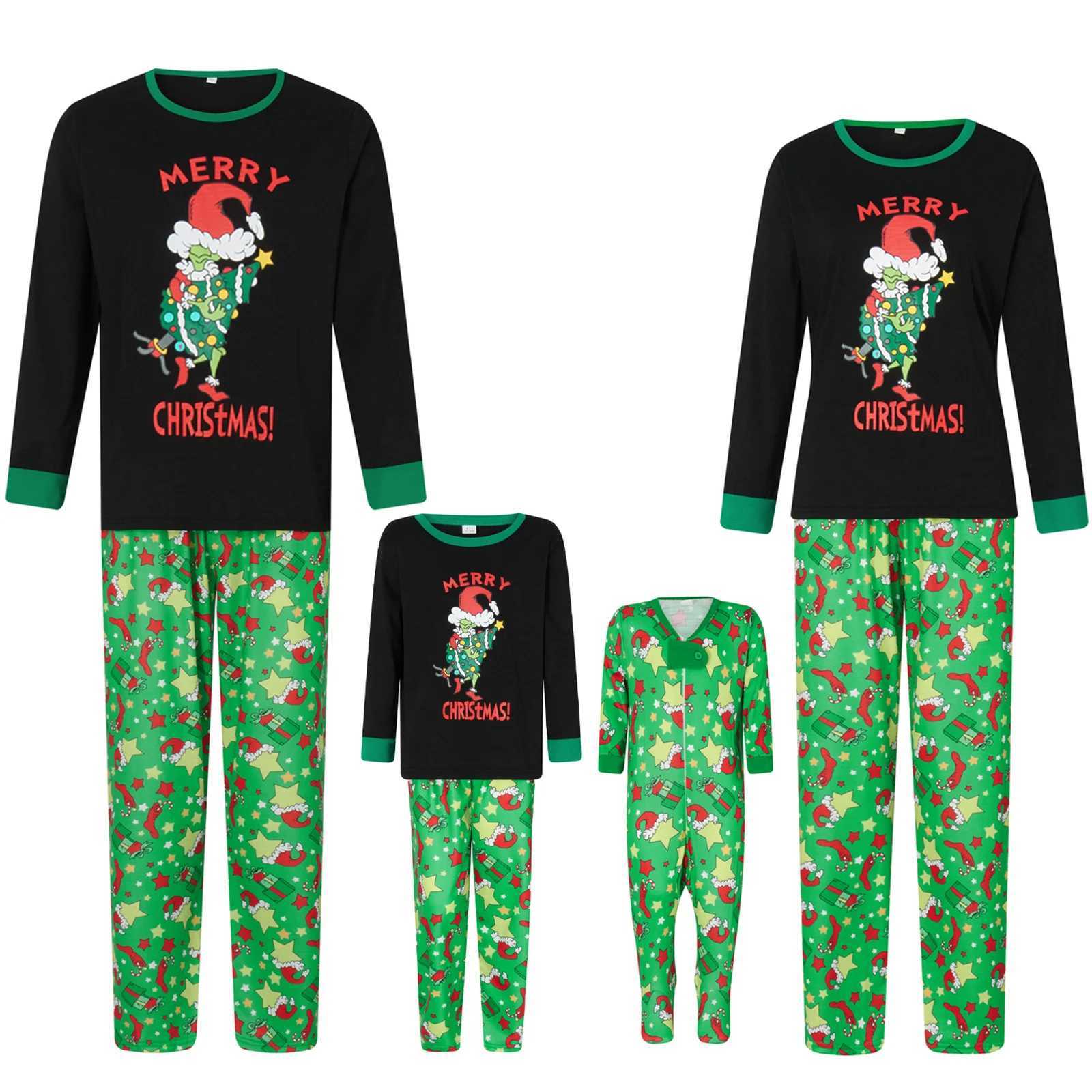 Christmas Pajamas for Family Long Sleeve Cartoon Print Tops Trousers Set Winter Holiday Sleepwear L251021UF0U