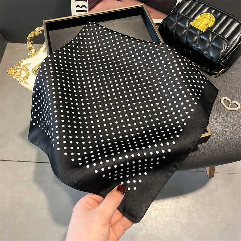 Luxury Polka Dot Print Shawl Square Scarf for Women Satin Wraps Neckerchief Female Hair Bands Ribbon Headband Bandana 70X70CM W251021