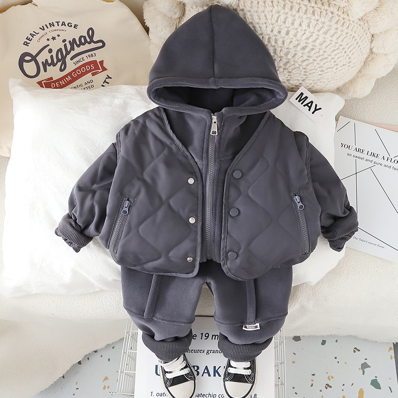 2025 New Boys Winter 3-Piece Set, Fleece-Lined Vest Outfit with Jacket & Pants, Warm Casual Outfit for Toddler Boys