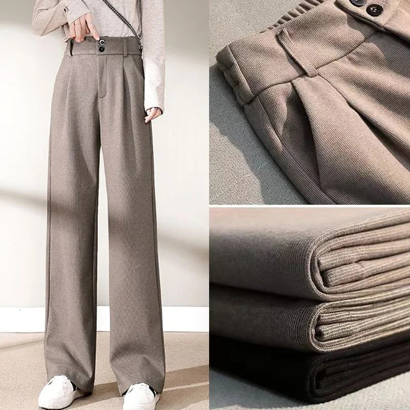 Autumn Winter Girls Comfortable Woolen Pants Female N Straight Leg Trousers Lady Classic Fashion Thicken High Waisted 251015