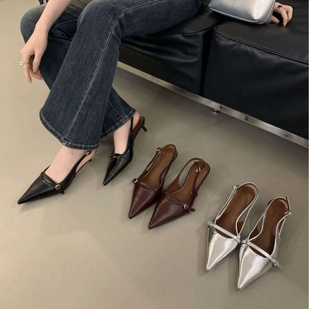 2025 New French Style Elegant Sexy Pointed Toe Shallow Mouth Designer Shoe Stiletto Closed-Toe Sandals for Women